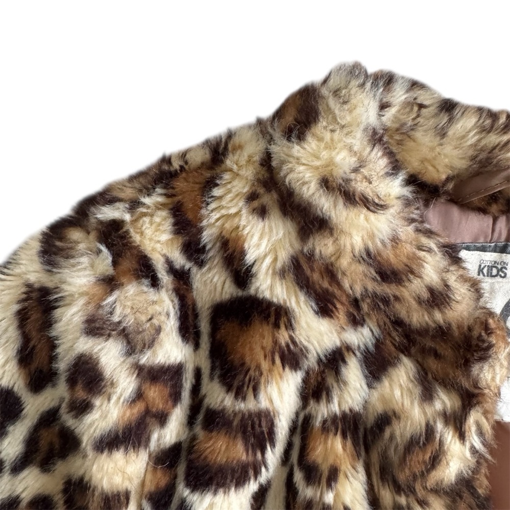 Faux Fur Girls’ Leopard Print Coat, Size 5-6 — Waist Length, Super Warm - Picture 4 of 7